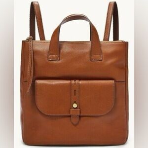 Fossil Hunter Brown Leather Backpack SHB2695210 Brass Hardware MSRP $180